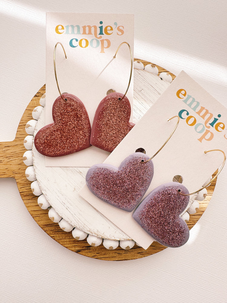 glittered heart hoops