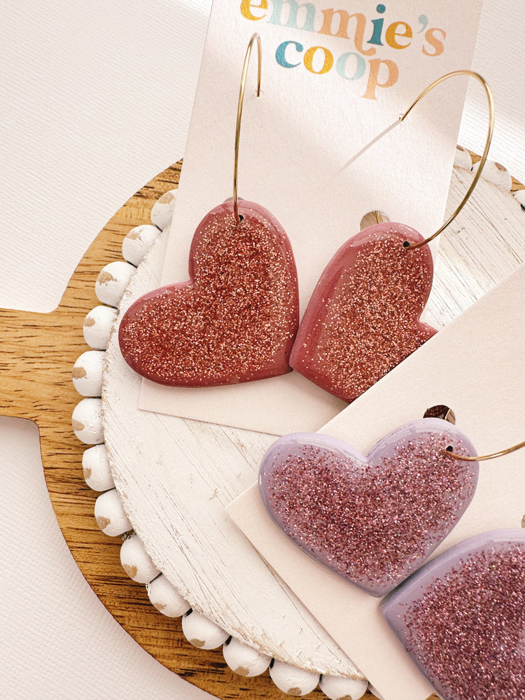 glittered heart hoops