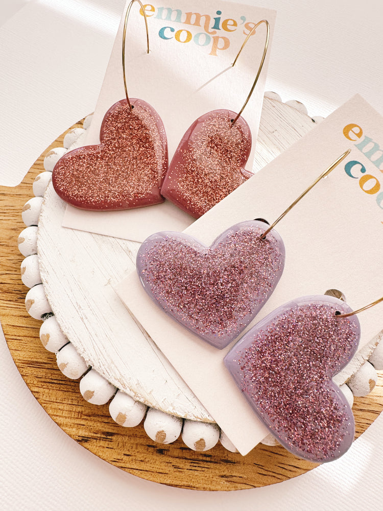 glittered heart hoops